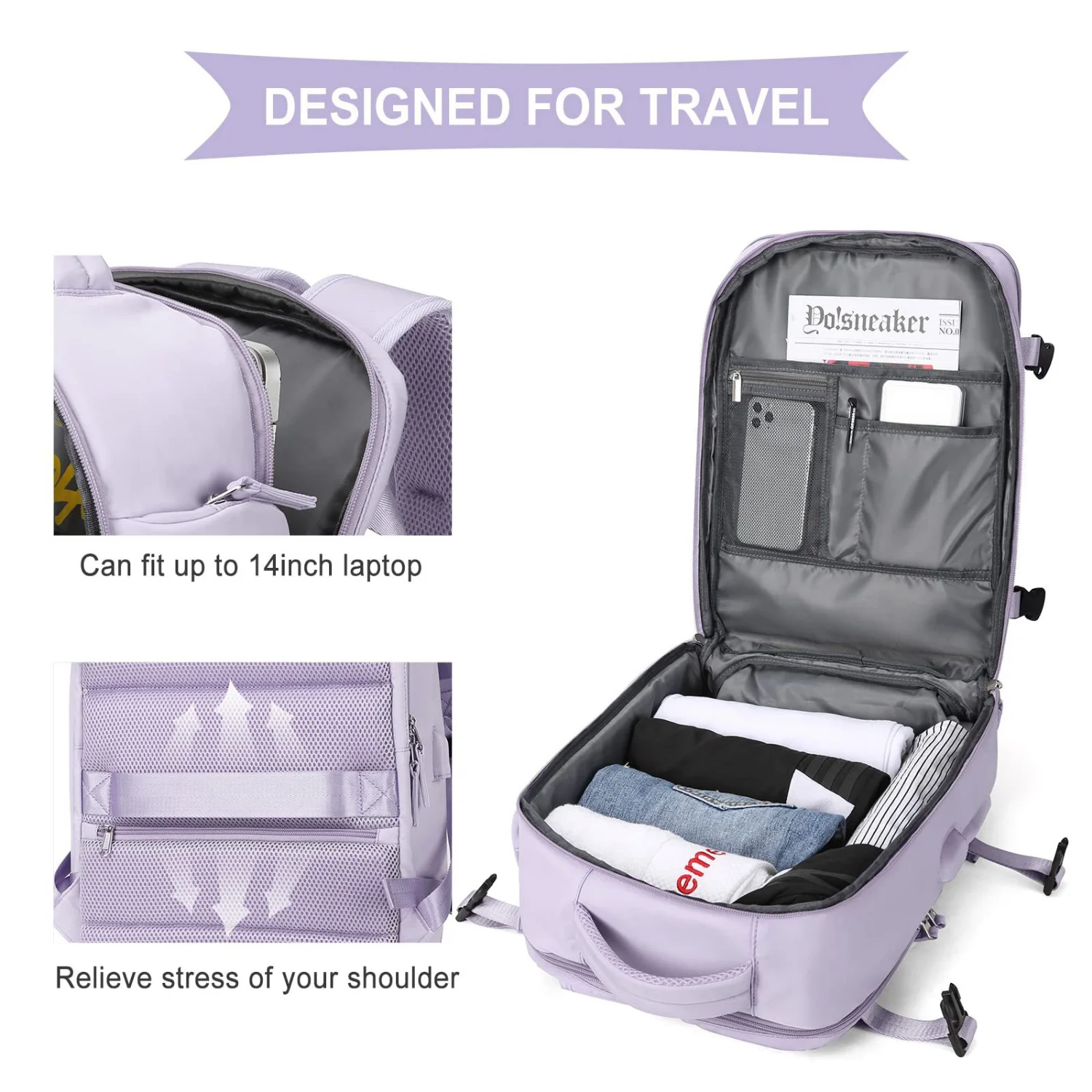 Mochila de viaje ligera impermeable para mujer, Maleta multifuncional de gran capacidad, carga USB, equipaje de avión