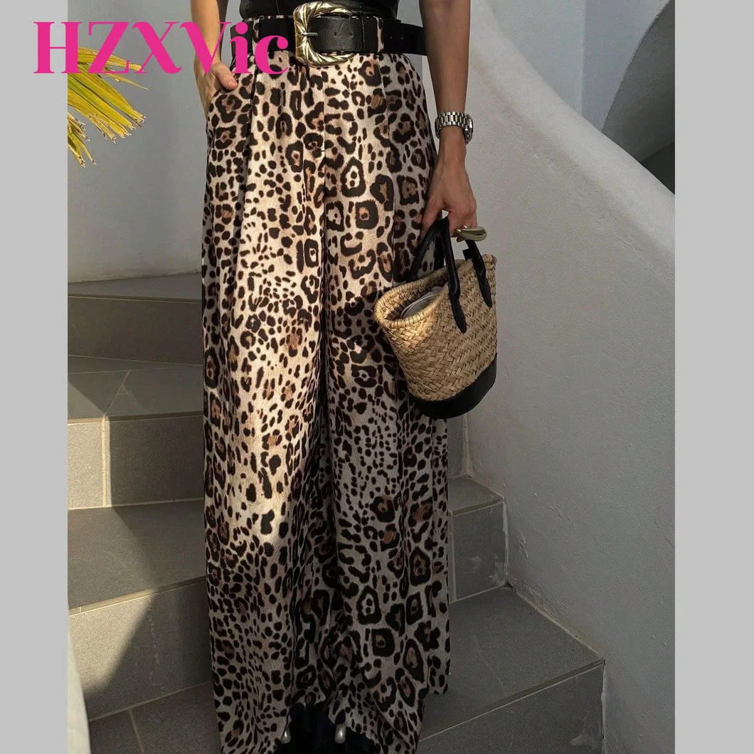 

HZXVic Vintage Women High Wai Pants Khaki Solid Satin Wide Leg Straight Loose Pants New Fashion 2025 Spring Summer Trousers