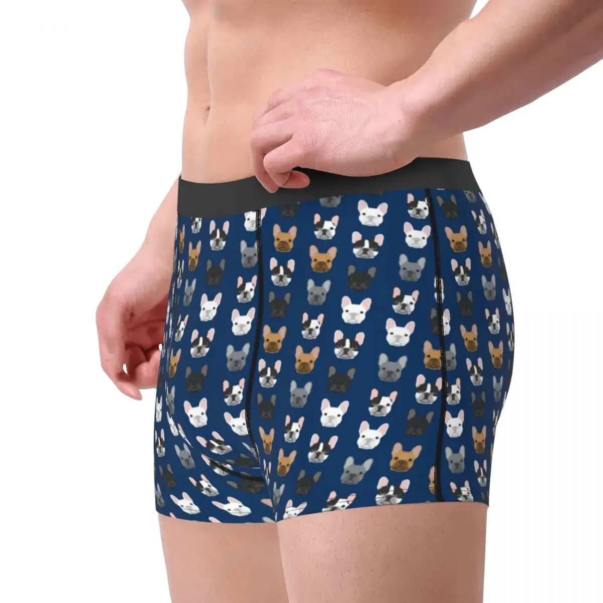 French Bulldog Faces Navy Blue Men Underwear Dog Boxer Shorts Panties Novelty Soft Underpants for Homme Plus Size