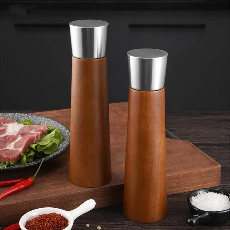 8Inch Manual Salt and Pepper Grinder Sets 304 Stainless Steel Home Cooks Spice Grinder Adjustable Ceramic Shaker Pepper Mill Set