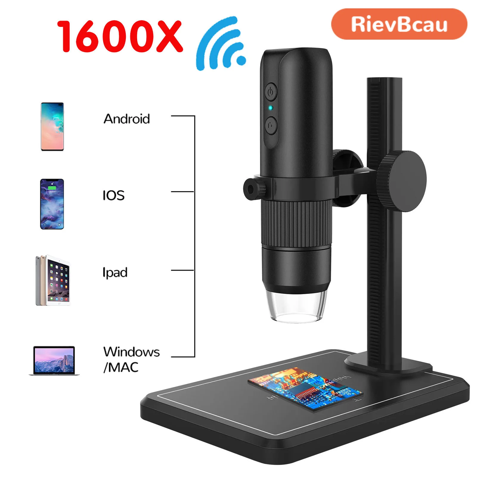 RIEVBCAU Digital Microscope Newest 1600X Professional USB With 8 LED Endoscope Camera Magnifier For Phone PC Coin Soldering Tool