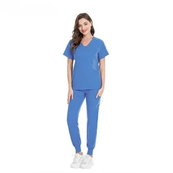 New Fashion Scrub Suits Hospital Uniform Set Solid Color Unisex Surgical Gown Pocket V-neck Scrubs Set for Women Joggers