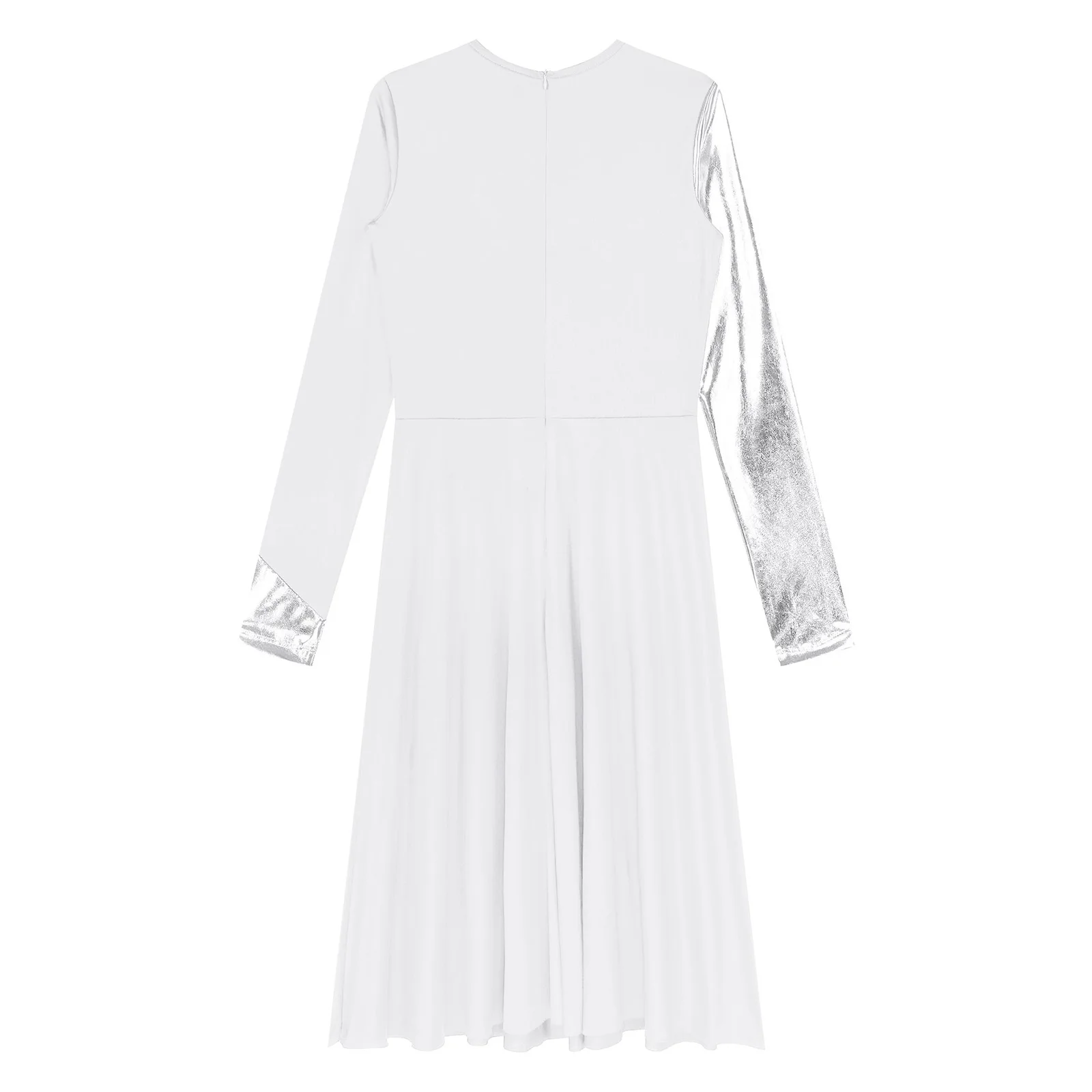 Women Modern Lyrical Dance Performance Dress Church Choir Worship Praise Costume Long Sleeve Lace Patchwork Metallic Dresses image 5
