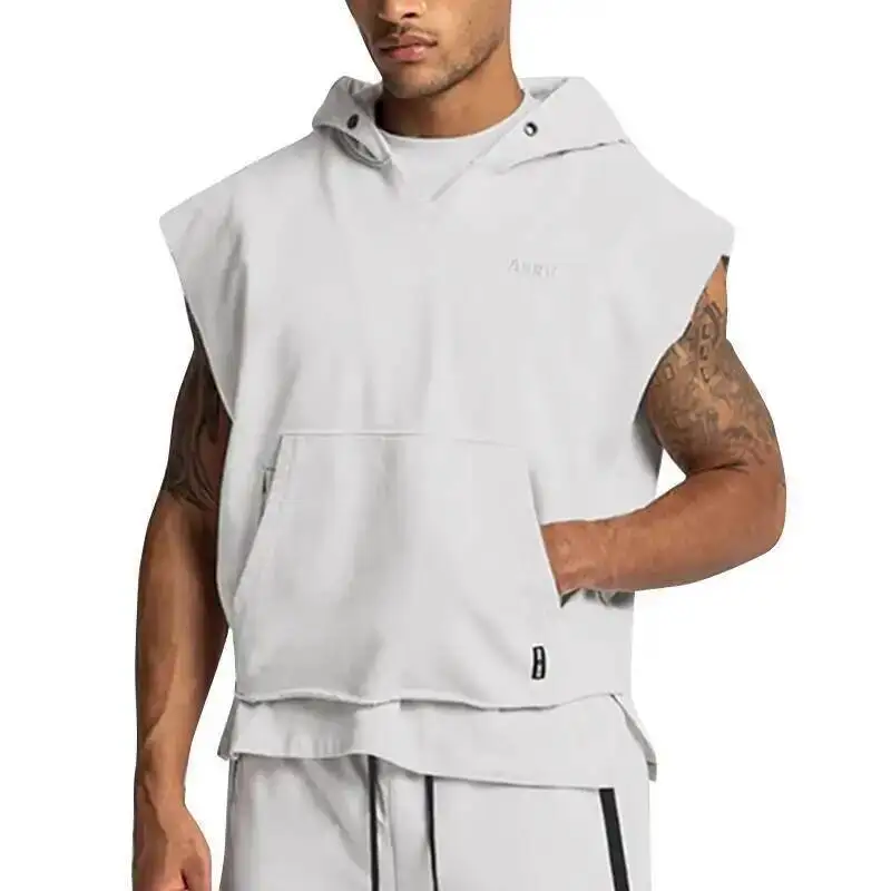 

Men Sleeveless Hooded Tank Tops Solid Color Workout T-Shirt Gym Fitness Training Vest Casual Streetwear Running Top