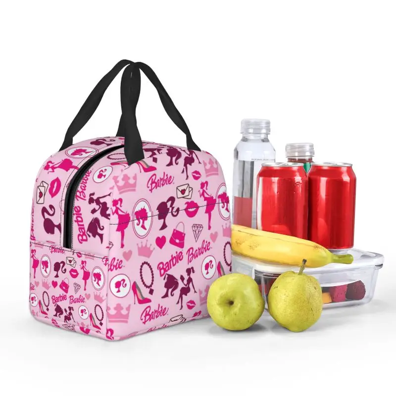 Custom Barbie Lunch Box for Women Leakproof Cooler Thermal Food Insulated Lunch Bag School Children Portable Picnic Tote Bags