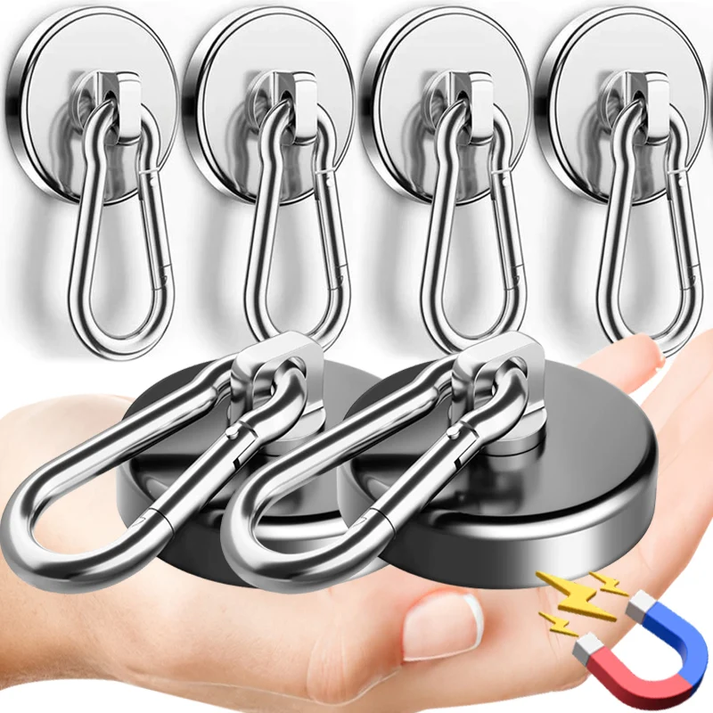 Strong Magnetic Carabiner Hook Heavy Duty 360°Rotating Strong Magnet Hook Magnet Ring Keychain Kitchen Bathroom Hanging Hangers