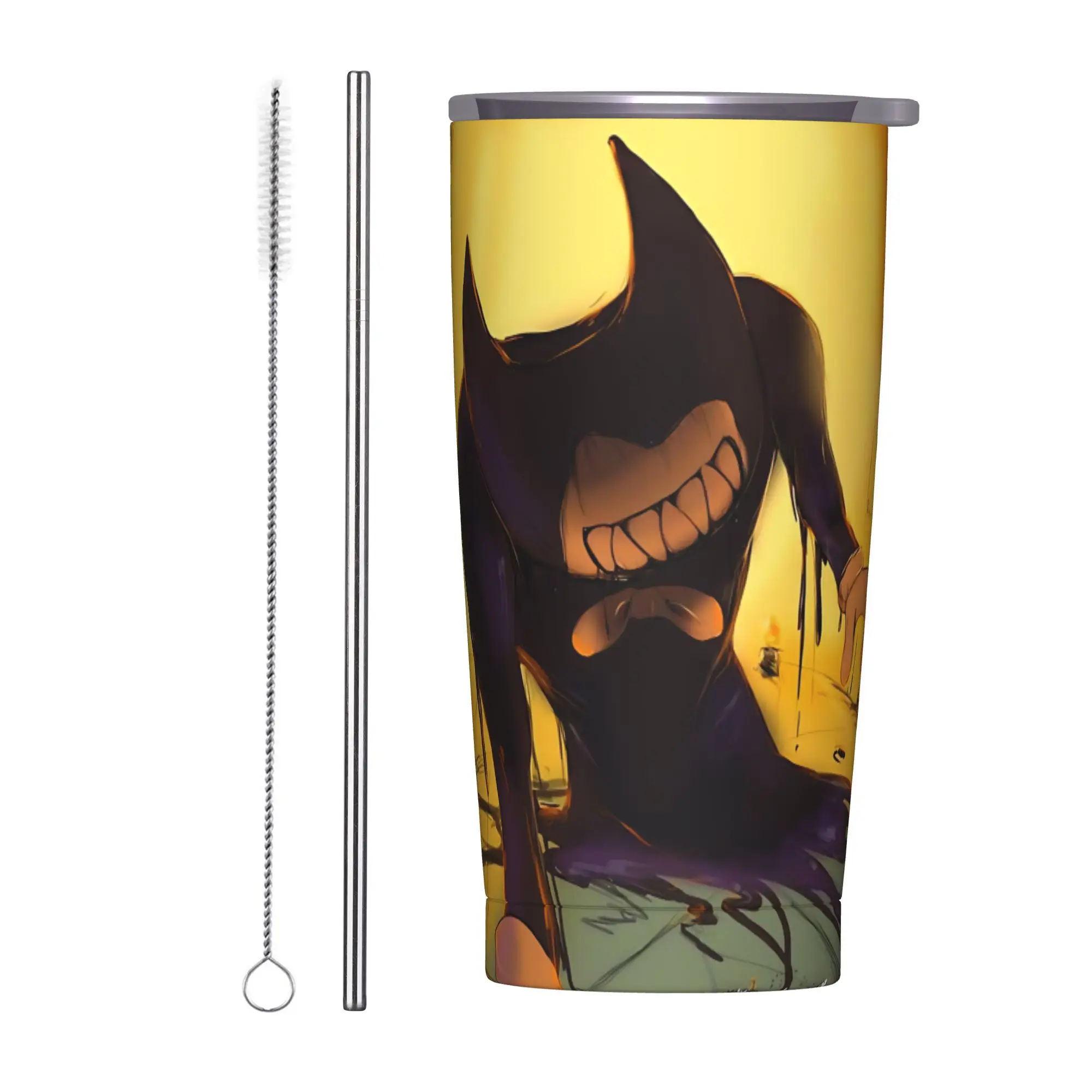 Vaso Térmico Bendy Dark Revival con Tapa, Tazas de Café al Vacío Bendy and Ink Machine, Vasos de Doble Pared para Bebidas Frías y Calientes, 20oz
