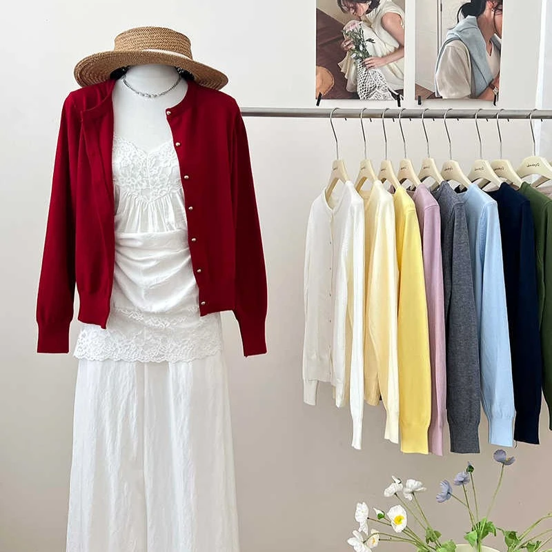 Korean Basic Versatile O-Neck Women Cardigan Soft Solid Single Breasted Long Sleeve Knit Sweater Autumn Winter Casual Outerwear