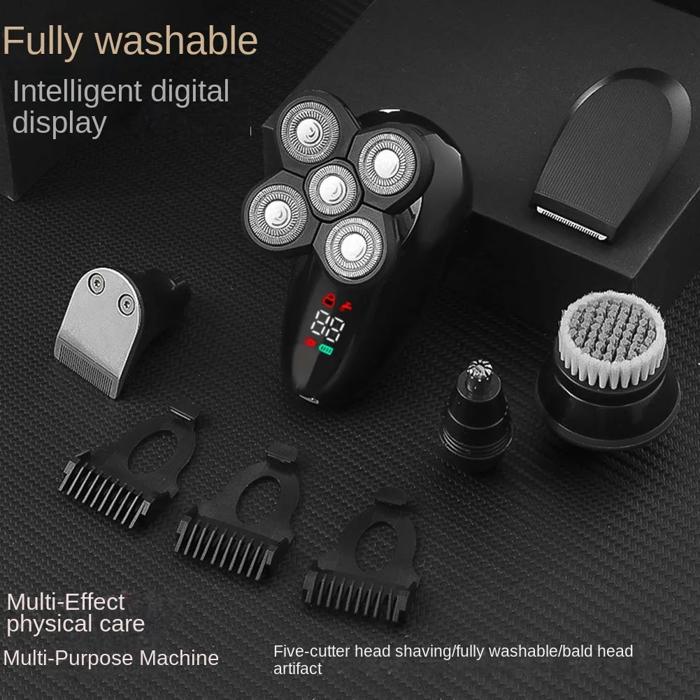 มีดโกนหนวดไฟฟ้าสําหรับผู้ชายหัวล้านเครื่องโกนหนวดจอแสดงผล LED จมูกผม Beard Trimmer Clippers แปรงทําความสะอาดผิวหน้า 2 ชิ้น