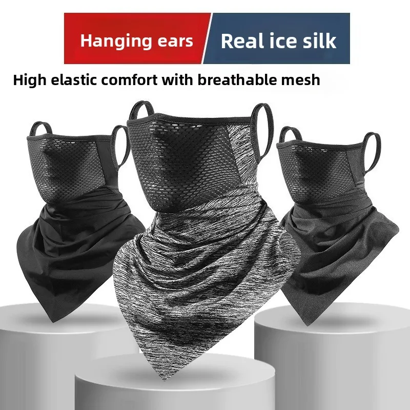 

Cycling sunscreen mask breathable ice silk headgear men hanging ears triangular towel to protect face and neck fishing scarf