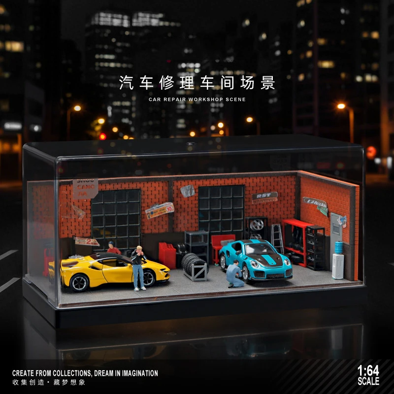 

Diorama 1/64 Miniature Automobile Maintenance Scene Arquitectura Model Kit Diy Decoration Collecting Hobby Car Garage Figure