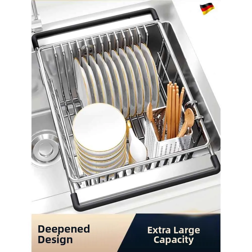 

Kitchen Sink Drain Basket 304 Stainless Steel Retractable Drain Rack Vegetable Washing Basin Dish Draining Filter Net