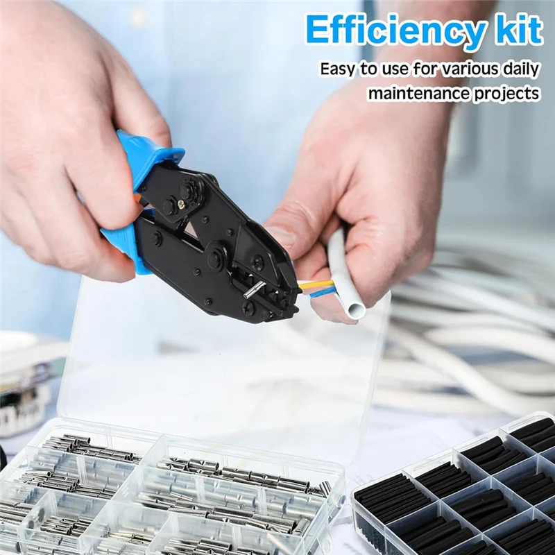 AT48-Uninsulated Butt Connector Kits Wire Butt Splice Connectors,Heat Shrink Tubing Kits Wire Crimping Tool For 26 To 6 Gauge