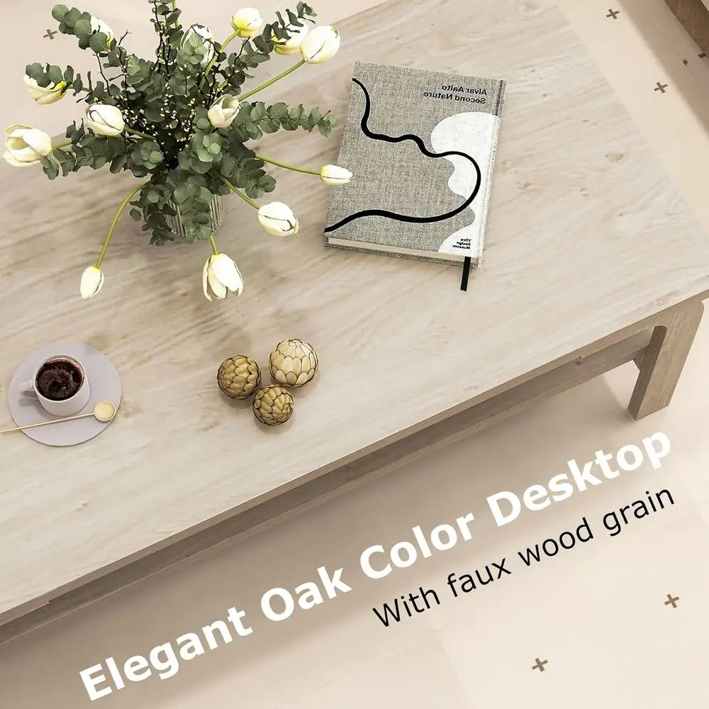 Mid-Century 47 Rustic Coffee Table with Storage Shelf and Curved Legs for Living Room