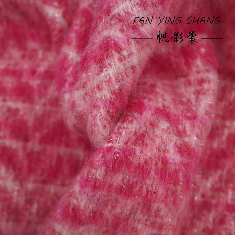 2025 New Fashion Rose Pink Sequins Bright Wool Wool Fabric For Coat Telas Costura Tissus Couture ткань Sewing Stoffe Tecido