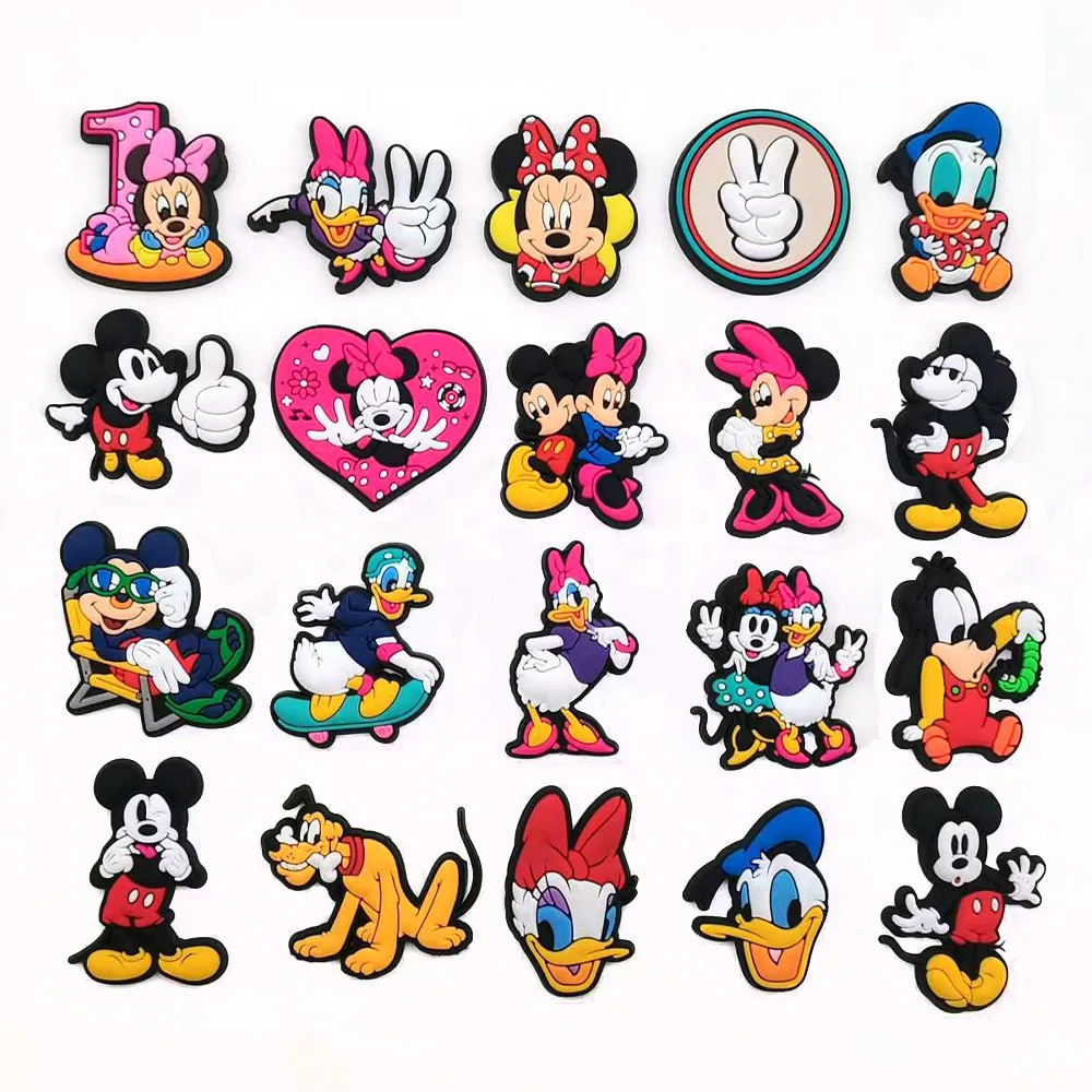 20Pcs/Set Mickey Minnie Series Shoe Charms for Clogs Bubble Slides Sandals PVC Shoe Decorations Buckle Accessories for Kids