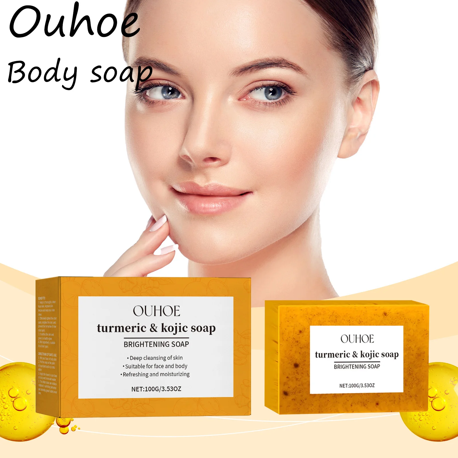 

Ouhoe Лимонное мыло для ванны для тела, нежная очистка пор, грязи, увлажнение, осветление тона кожи, не плотное, успокаивающее мыло для чистки тела