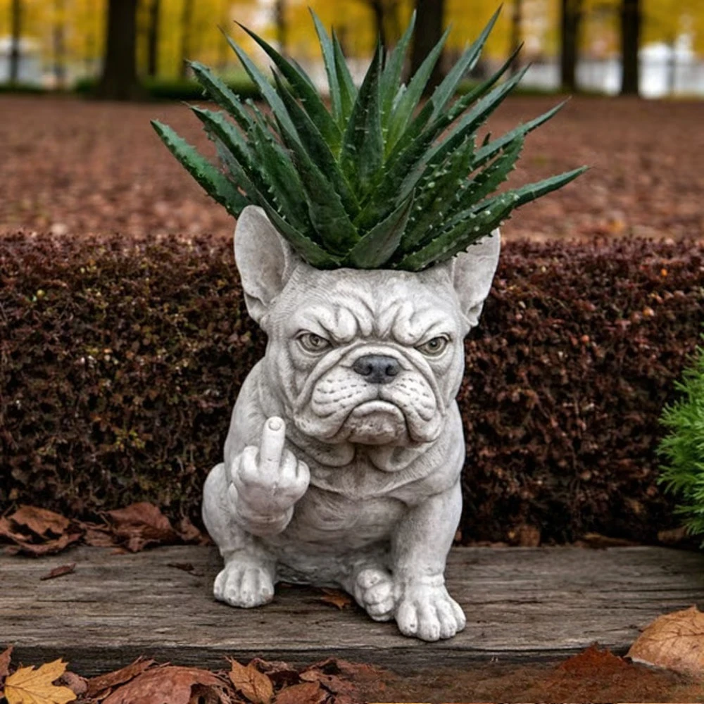 Grumpy French Bulldog Resin Planter Outdoor Garden Lawn Desktop Decor Creative Flower Pot Art Craft Ornament Gift