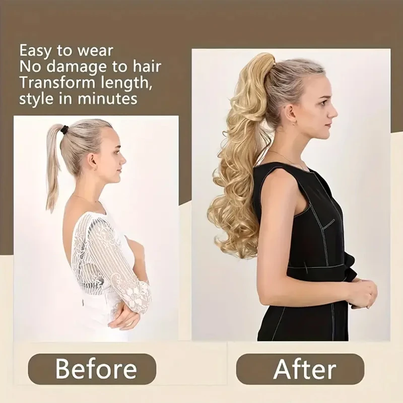 Deep wave elegant clip on ponytail wig soft and natural synthetic wig for women easy to wear for daily use