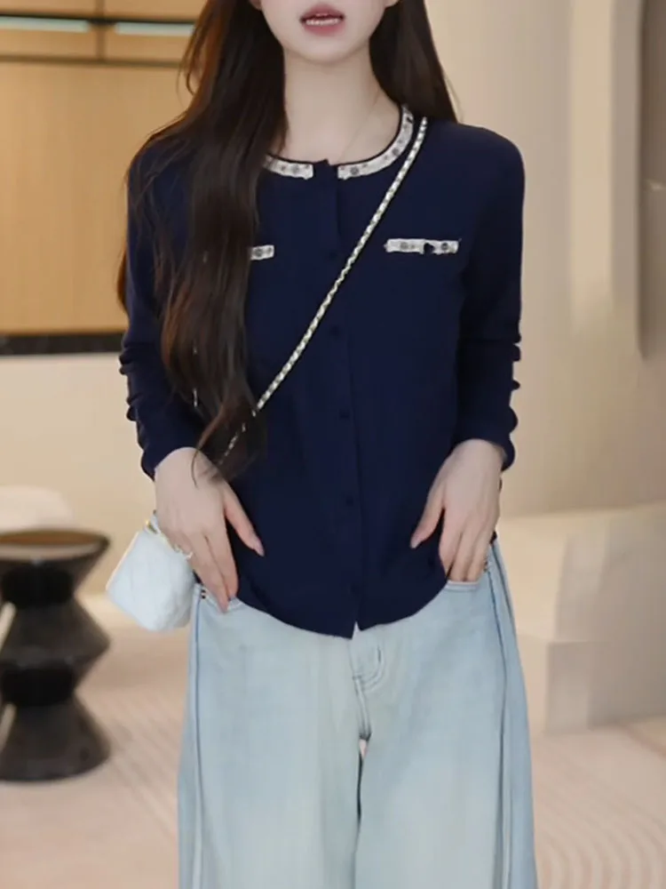 

Женская повседневная трикотажная кофта с тяжелой вышивкой, круглым вырезом, инкрустированная стразами, модная, осенняя новинка, Snow Dr Yu