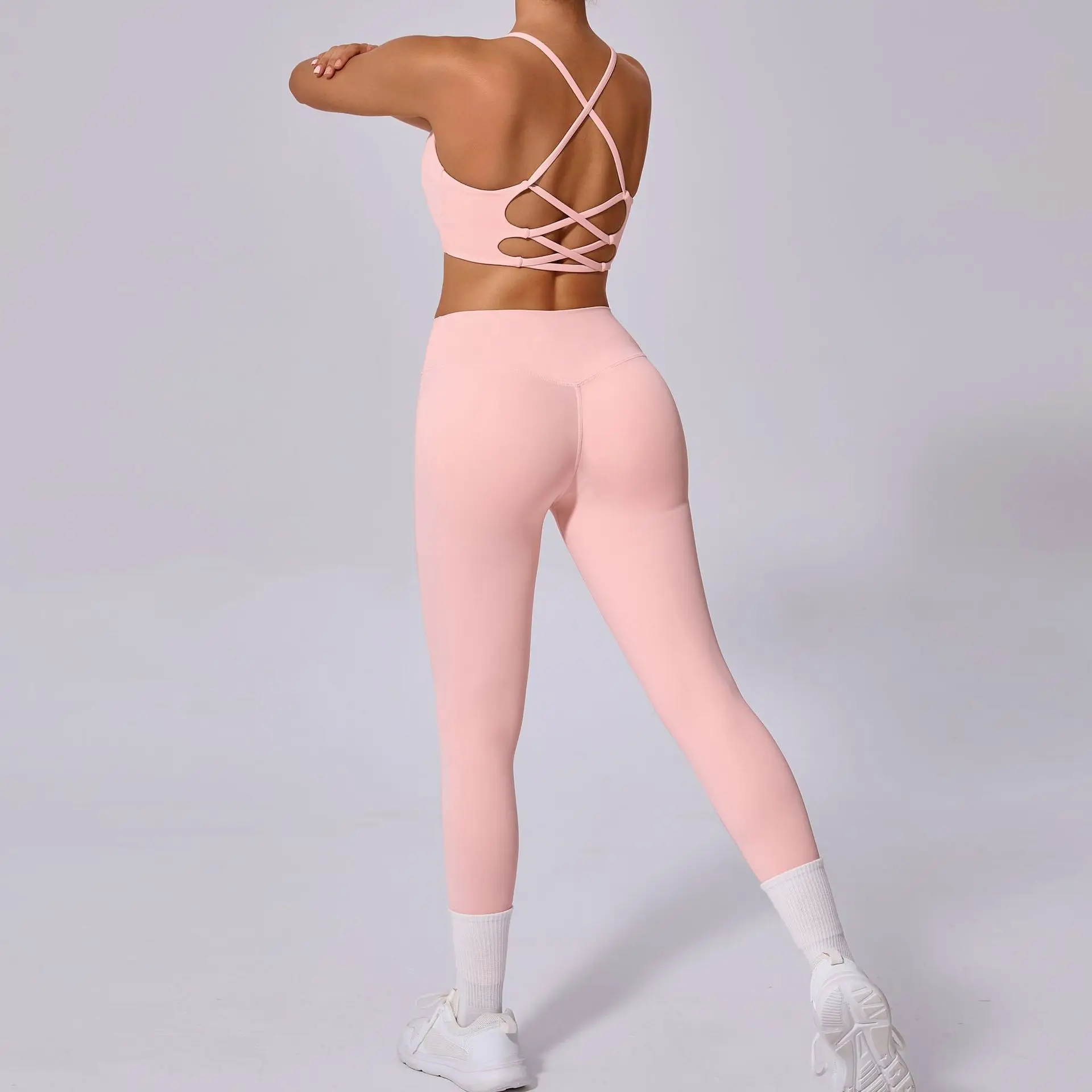 

2PCS Yoga Clothes Women Shockproof Nude Yoga Bra Suit Set Pilates Fitness Suit Gym Workout Push Up Clothes Sports Leggings Suit