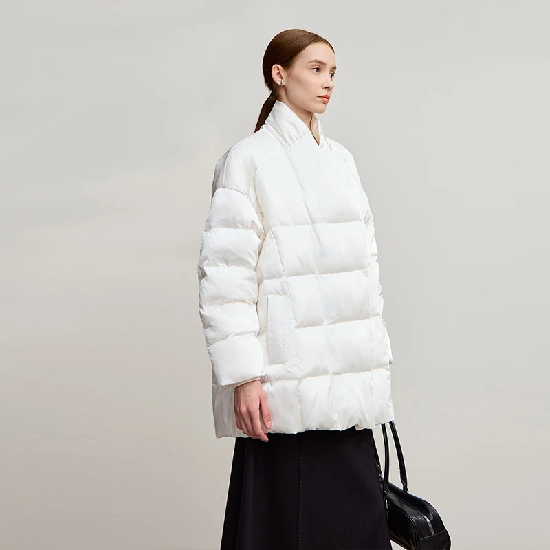 Amii para baixo casacos 2025 inverno novo gola alta com cinto manga longa superior quente em linha reta cor sólida para baixo jaquetas mulher 12544049