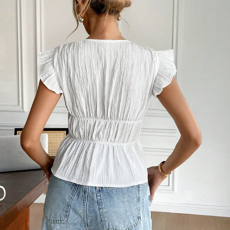 

Moroder женская рубашка с короткими рукавами в европейском и американском стиле для летних каникул 2026 с вязаной курткой с бантом