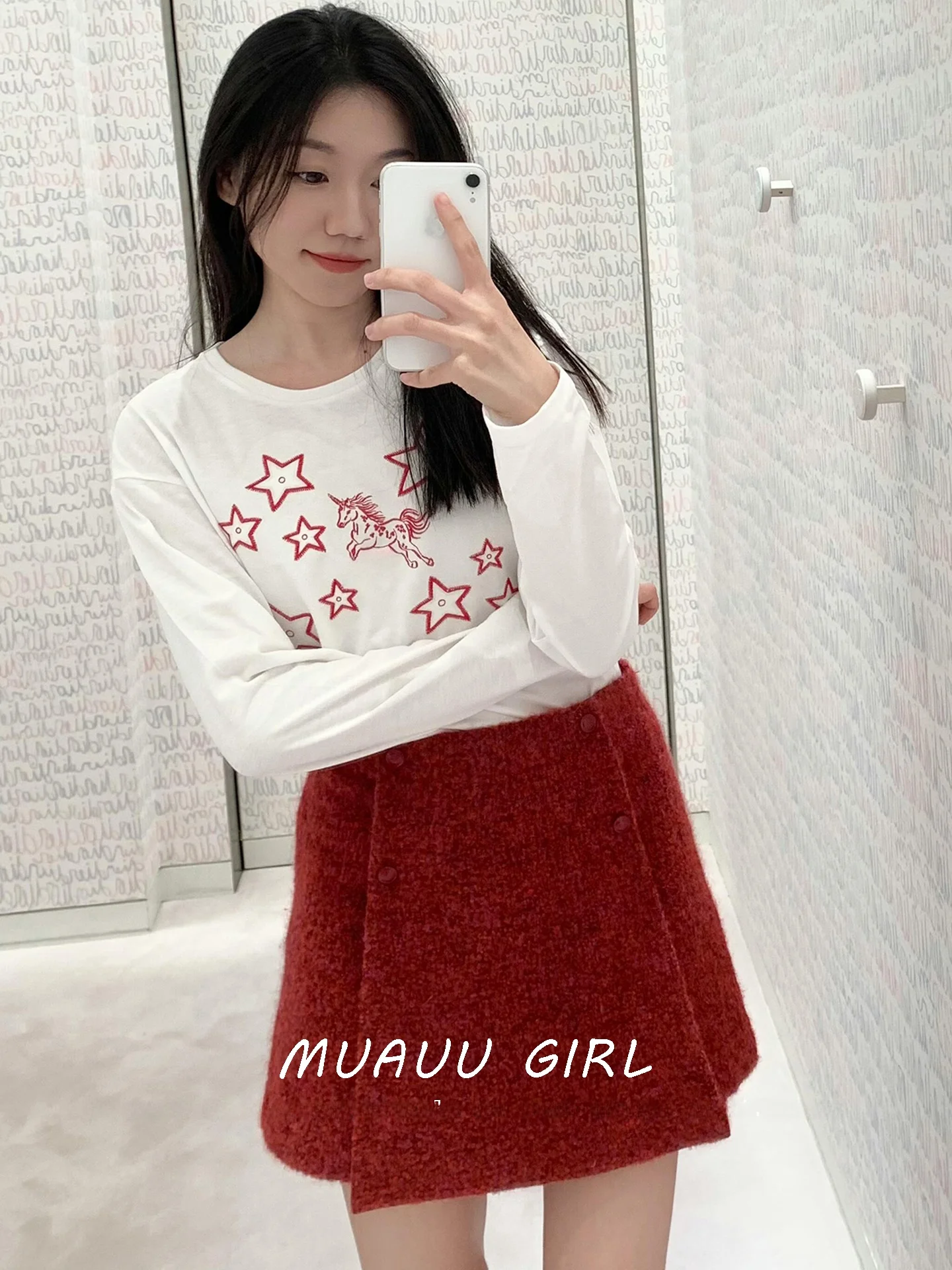

Футболка MUAUU Girl Star с вышивкой бисером и буквами, с коротким рукавом, весенняя, повседневная, свободного кроя, из хлопка, молодежная, с яркой вышивкой нитями