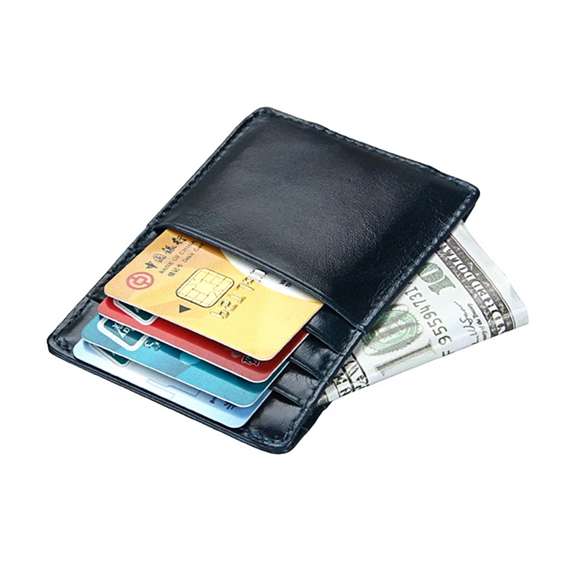 Cowhide Anti-magnetic Men's Money Clip with Iron Suction Retro Multi-card Card Holder Multifunctional Ultra-thin Short Wallet