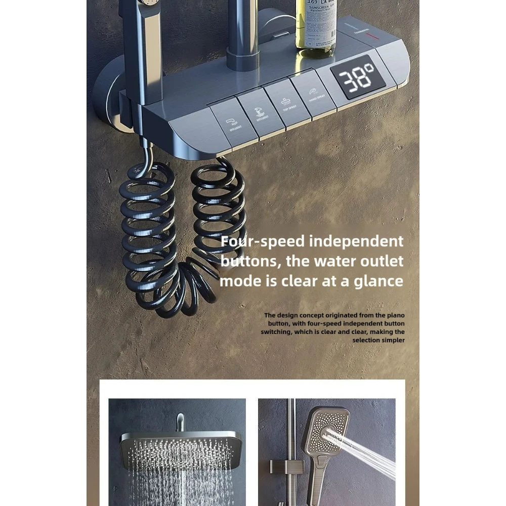 Novo conjunto de torneira do banheiro conjunto chuveiro do banheiro com display led teclas piano banho chuveiro chuva acessórios do banheiro completo