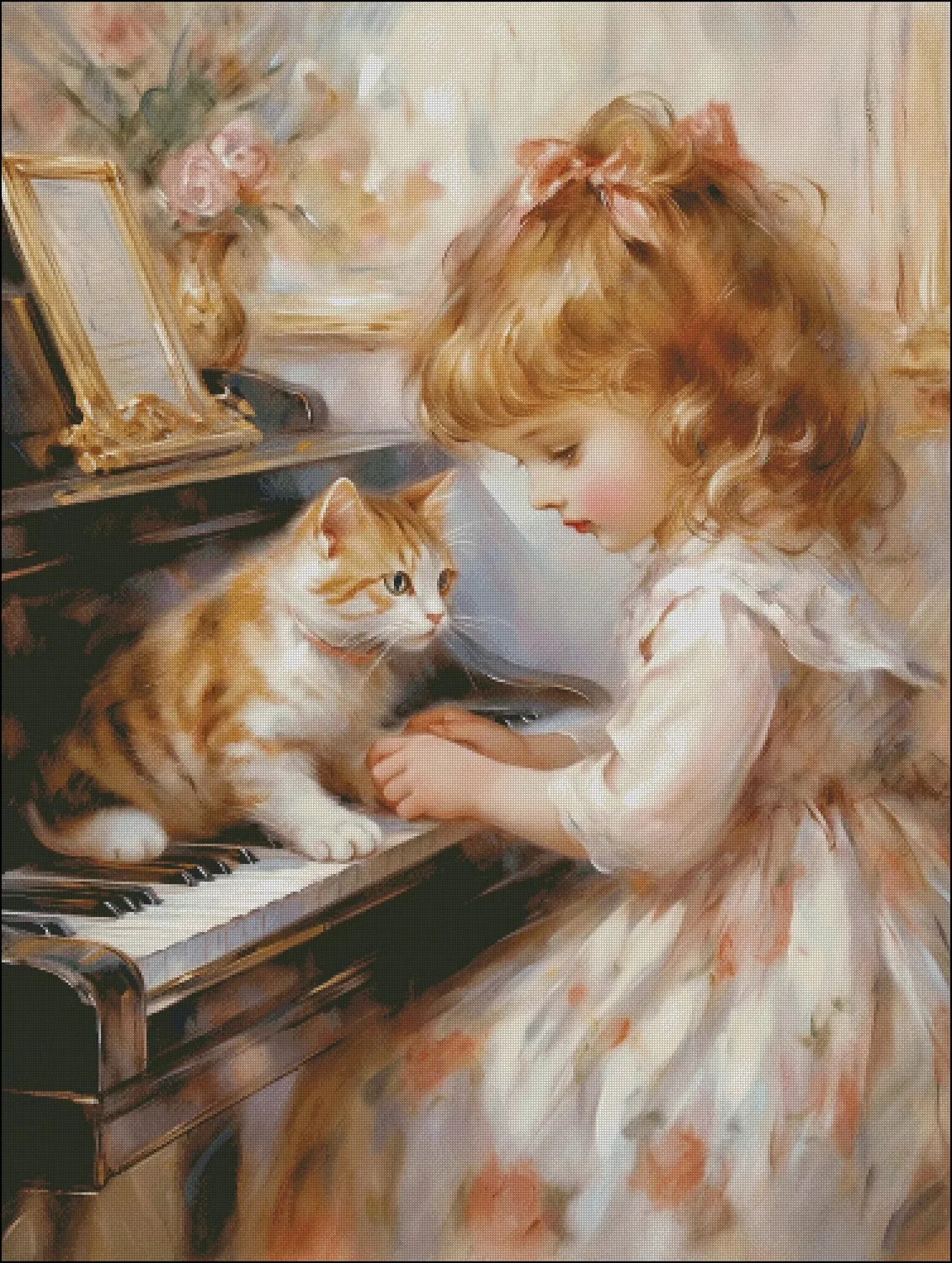 

ZZ3978 Girl with Cat 14CT 16CT 18CT Printed On Canvas Cross Stitch DIY Set Needlework Embroidery 194 Colors