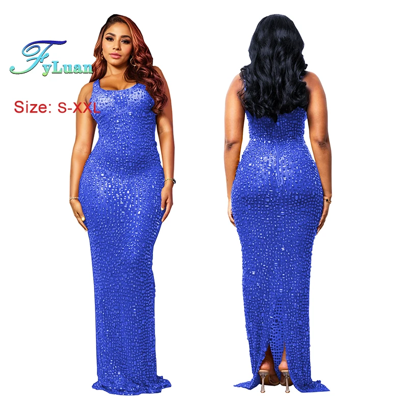 

Высококачественная одежда, женское платье с кристаллами, облегающее платье без рукавов, темпераментное длинное платье для девочек, платье для церемонии русалки с талией