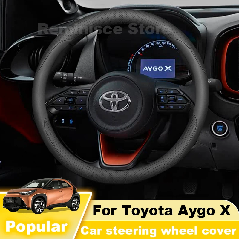 Leather Car Steering Wheel Cover For Toyota Aygo X 2023-2025 2026 Yaris Cross RAV4 C HR 2024 2025 2026 Auto Interior Accessories
