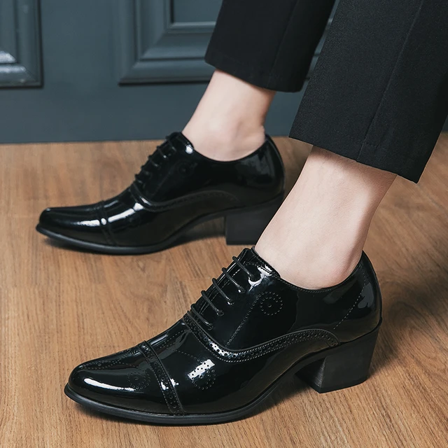 2023 Hot Sale Leather Fashion Cuban Shoes Men s Wedding Banquet Lace Up British Retro Brock Carved High Heels Men s Casual Shoes AliExpress