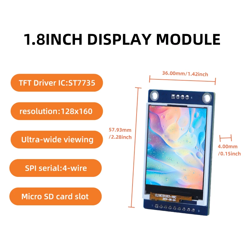 1.8" TFT screen mini display LCD Display Module 128x160RGB SPI Interface ST7735S,esp32 display arduino display,TN  visual angle