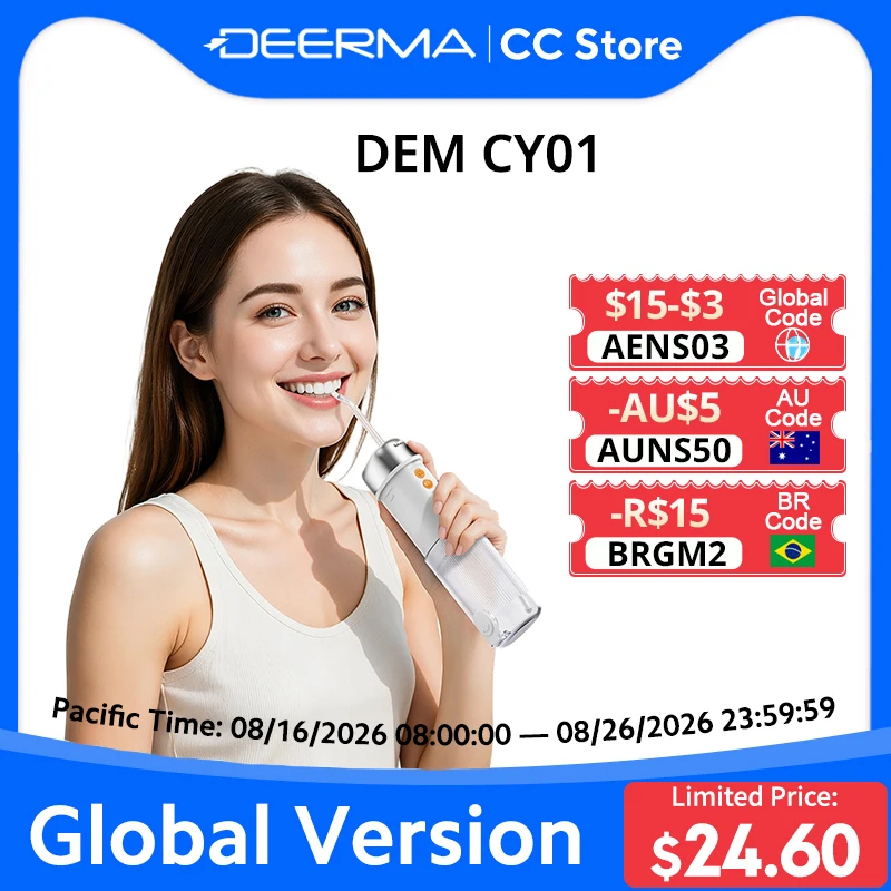 Deerma CY01 Pocket Portable Water Flosser,4 Modes 5 Multi Nozzles,Micro-Bubble Gentle Oral Irrigator,IPX7 Waterproof Type-C