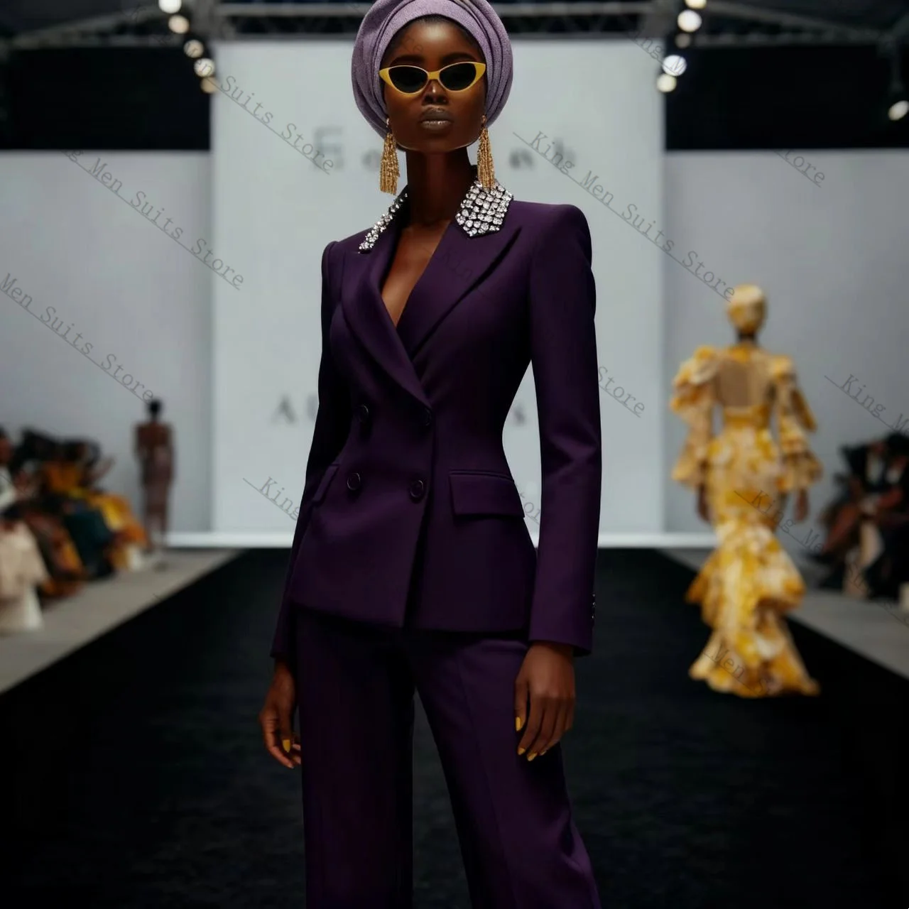 Cristalli di lusso Abito da donna Set 2 pezzi Perle Blazer + Pantaloni Pantaloni Cotone Personalizzato Formale Ospite Smoking Cappotto Giacca