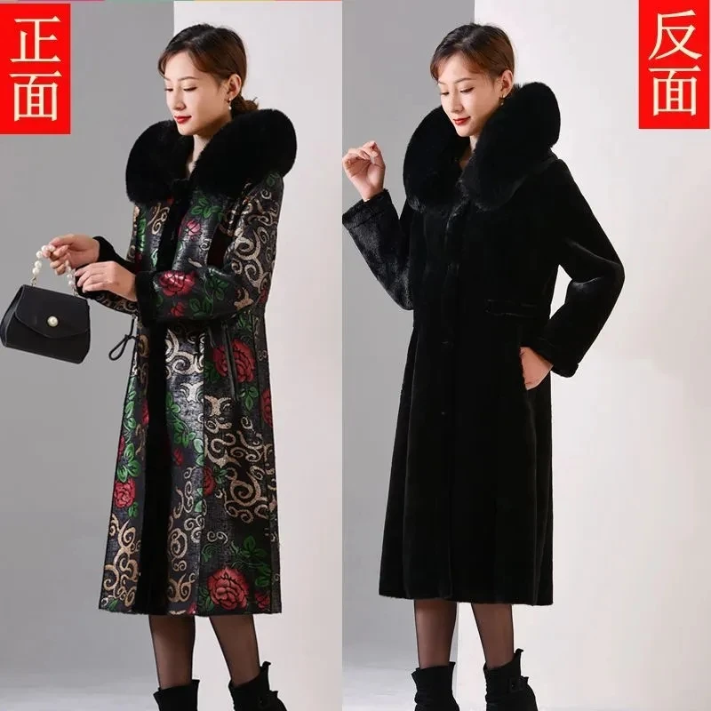 Women Winter Fur Coat New Suede Velvet Warm Faux Fur Jacket Long Middle-aged Mother Double-sided One Piece Of Fur  Overcoat 7XL