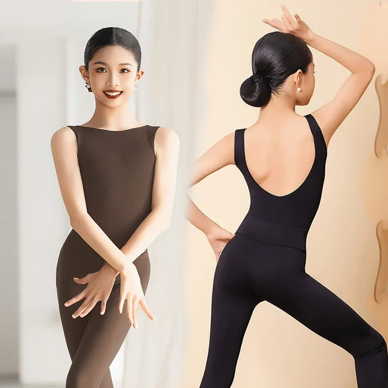 

Sexy Backless Latin Dance Clothing Girls Kids Standard Dance Costume Cha Cha Stage Performance Wear Bodysuit Pants Set