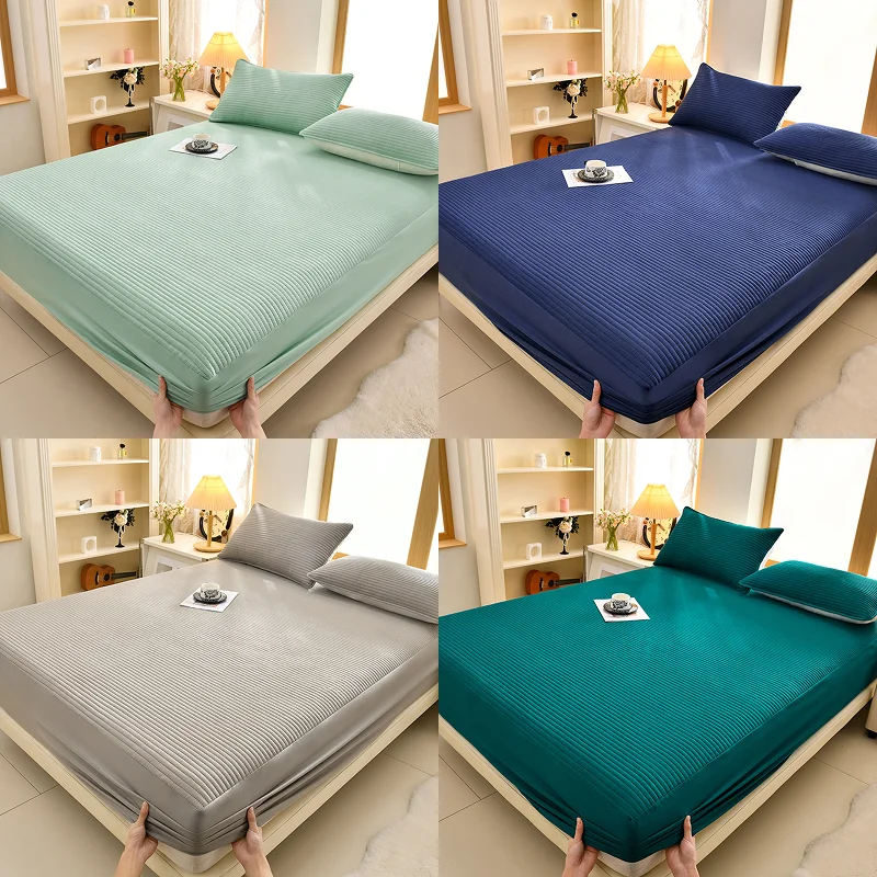 1pc Soft and Comfortable Waterproof Mattress Cover 3-Layered Mattress Protector, Solid Color Bedding Fitted Sheet