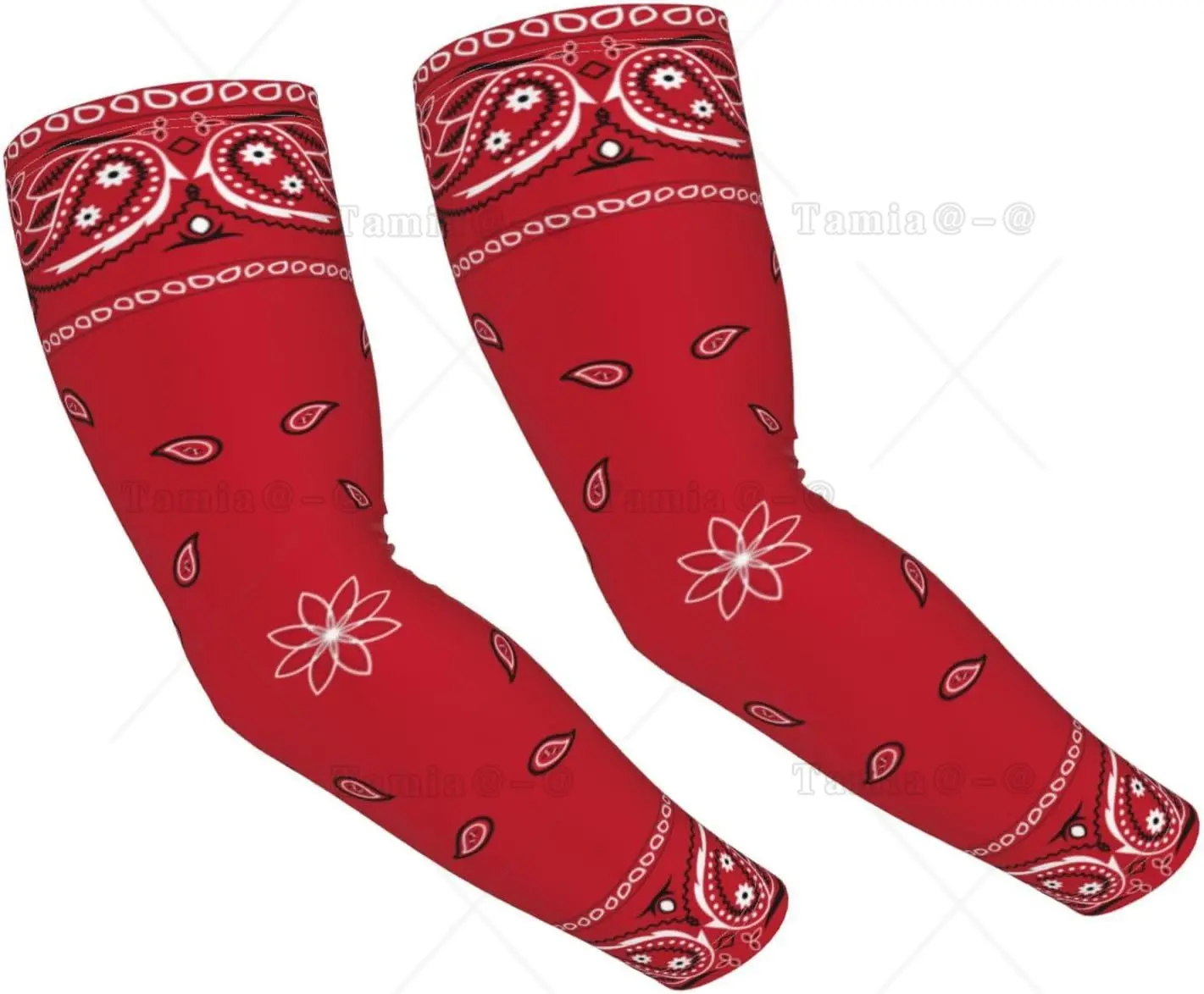 Red Colorful Paisley Arm Sleeves For Men & Women Sunscreen Arm Cover With Thumb Holes For Gardening Outdoors