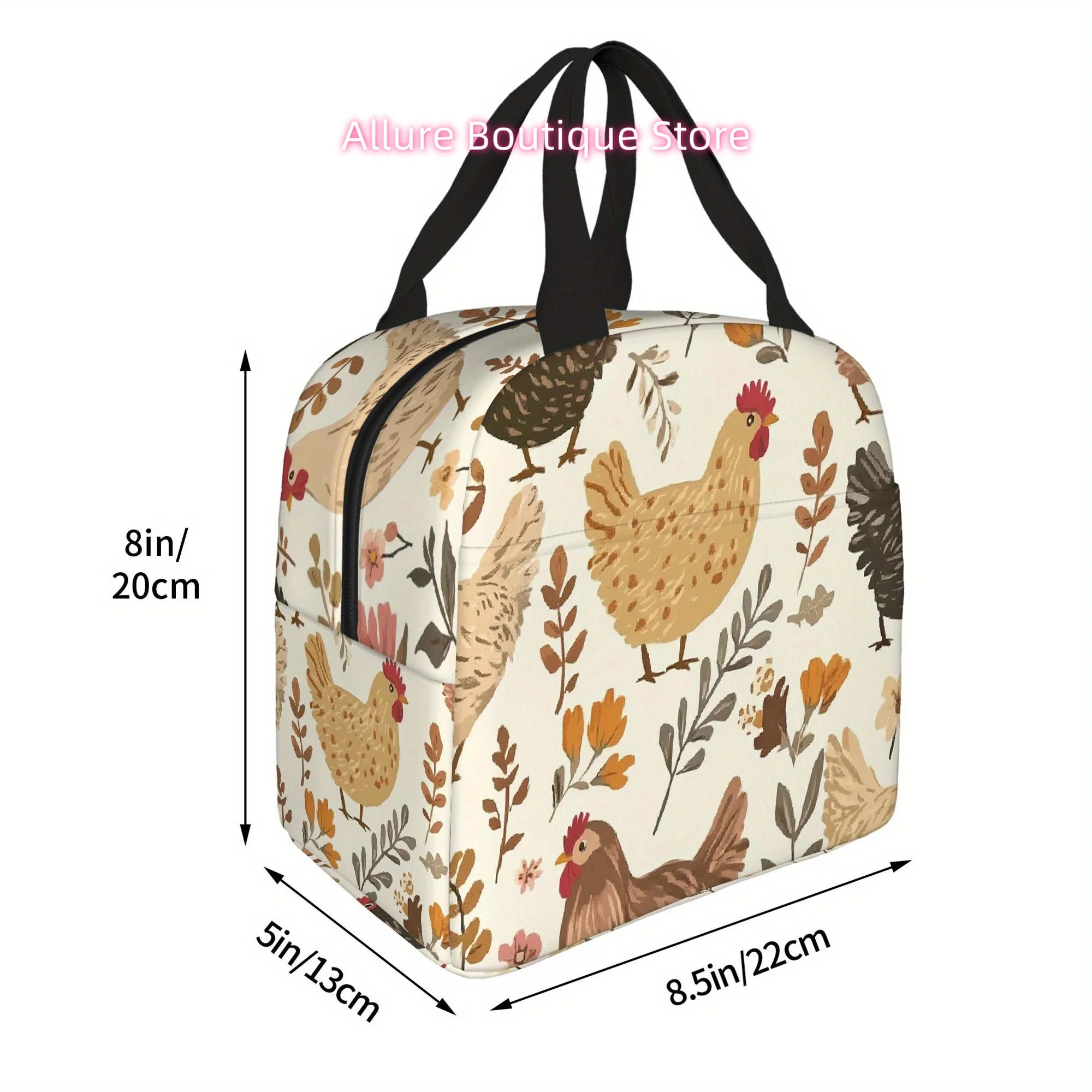 1pc, Chickens and Flowers Pattern Printed Thermal Bag, Insulation Bag, Insulated Bag. Not for Food Contact. Suitable for Home, R