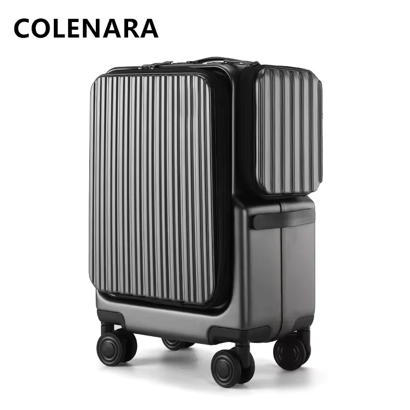 COLENARA Travel Luggage 20 Inches PC Boarding Box Front Opening Laptop Trolley Case Multi-function USB Charging Suitcase