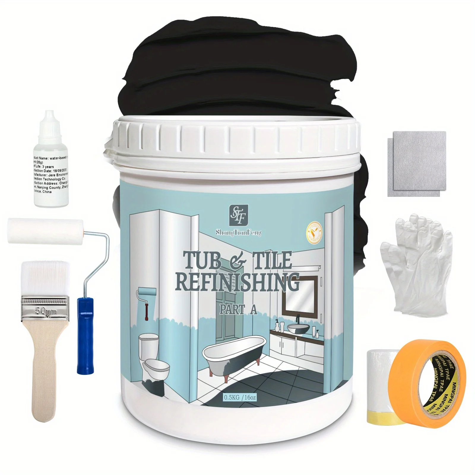 

16 oz Black Ceramic Bathtub and Tile polishing Kit Bathtub, bathroom wall, countertop, sink paint - Easy to use, waterproof