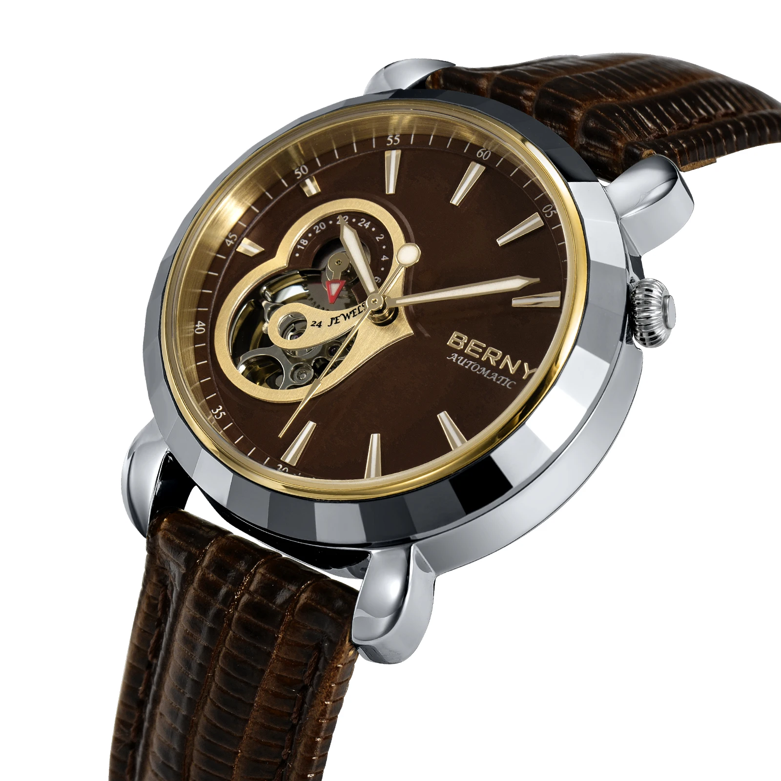 BERNY Women Watch Sapphire Glass 24 Diamonds Ladies BERNY 100% Original Top Automatic Movement Luxury Ladies Mechanical Watches