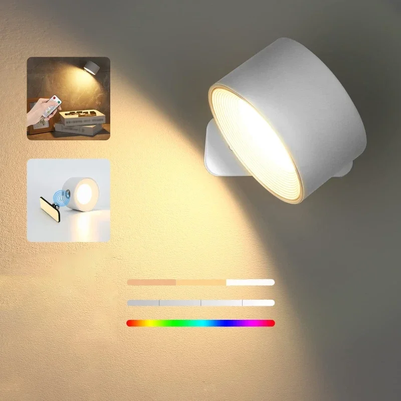 Lámparas LED de montaje en pared para interiores, luz de pared ajustable con rotación de 360 grados, recargable por USB, accesorios nórdicos modernos, decoración de dormitorio