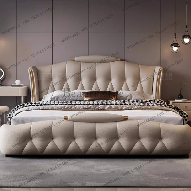 king size leather bed 2 people 180x200cm High end elegant luxury bedroom beds minimalist comfortable cama box casal furniture