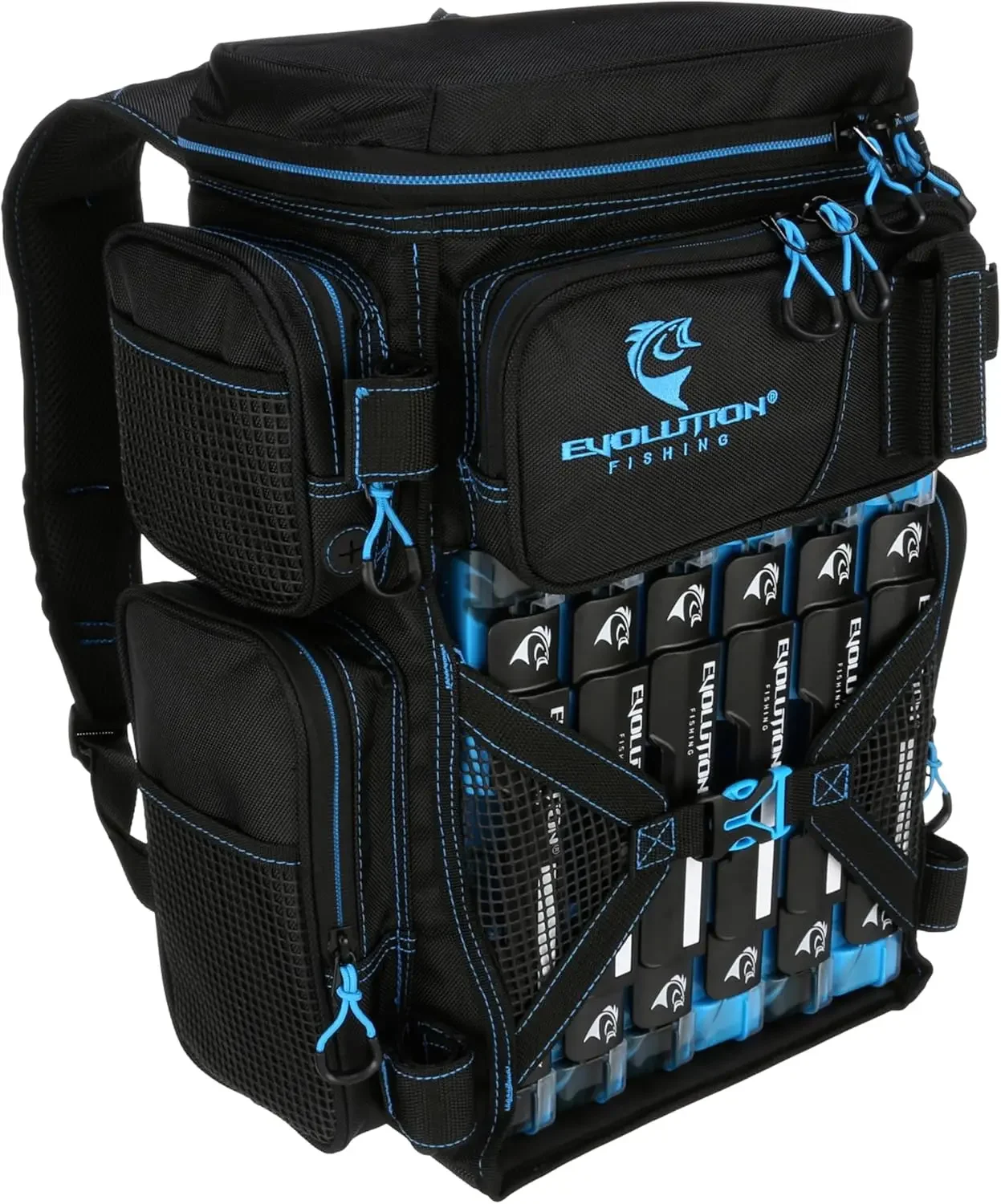 Fishing Drift Series Tackle Backpack – Blue, 3600 Size, Outdoor Rucksack w/ 6 Fishing Tackle Trays, Heavy Duty Fishing Backpack,