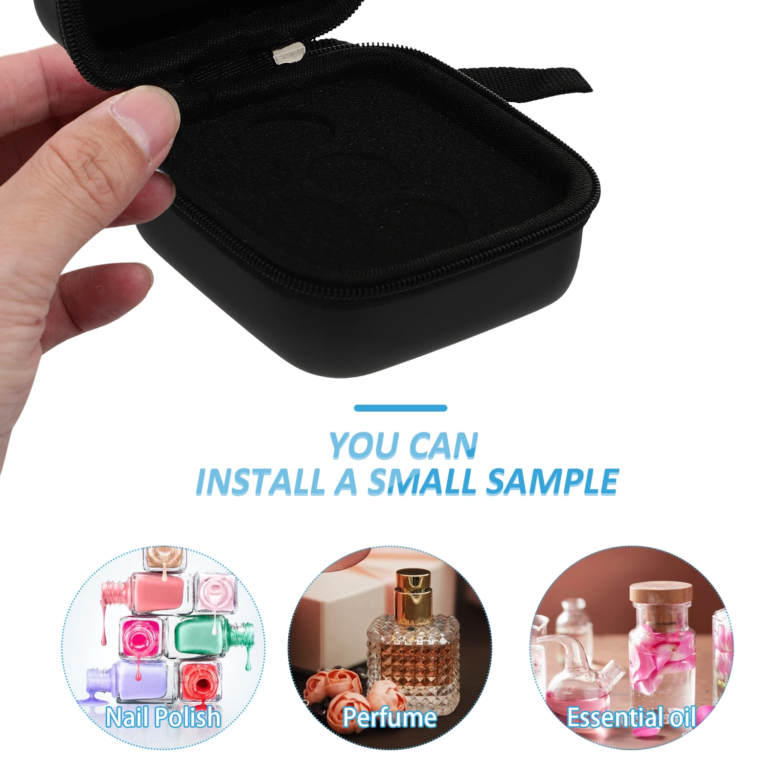 

Essential Oil Storage Bags Black Round Case Shockproof PU Material Portable Travel Pouches For Aromatherapy Brush