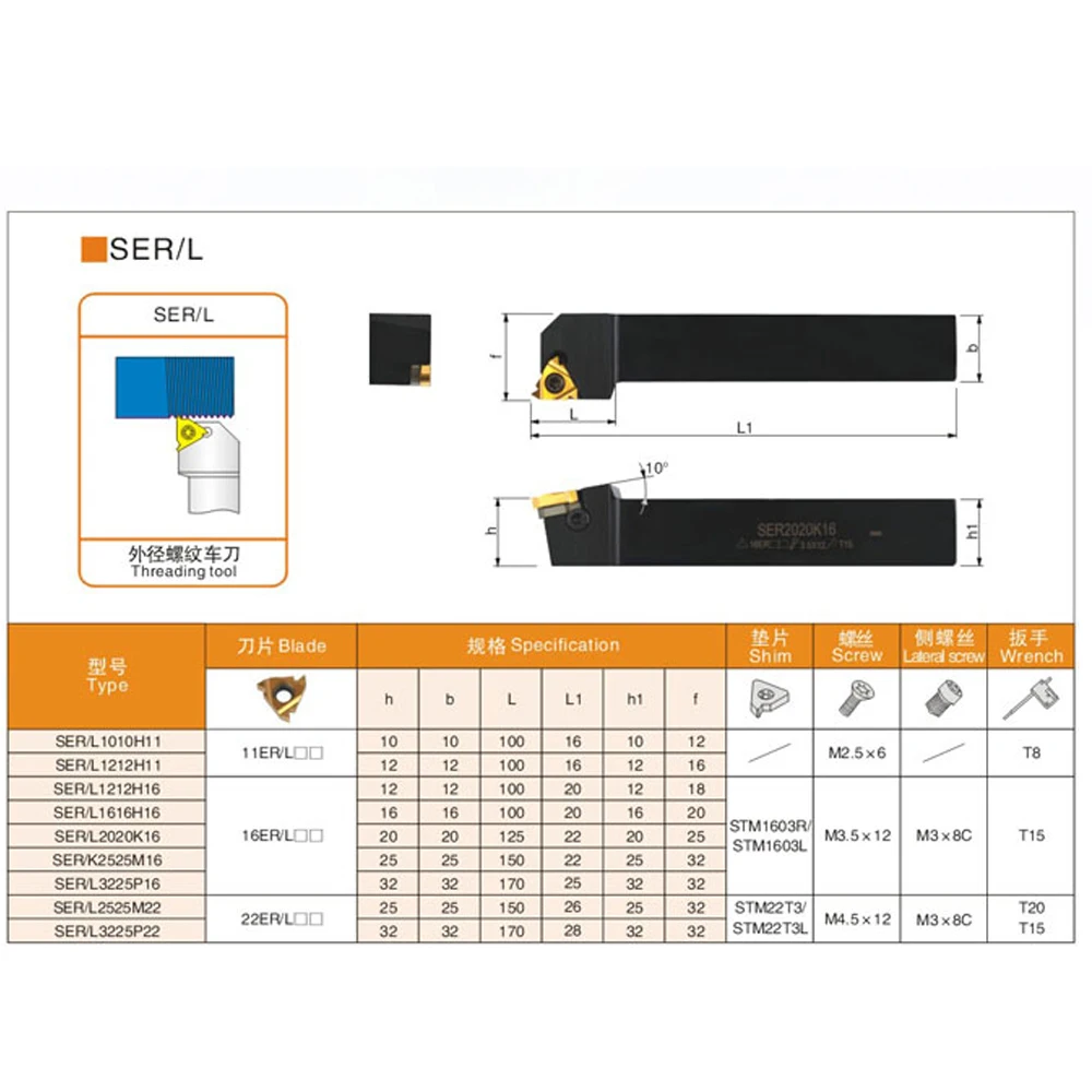 SER1616H16 SER2020K16 SER2525M16 SER1212H16 External Thread Turning Tool CNC Tool Holder Turning Tool 16ER Carbide Insert